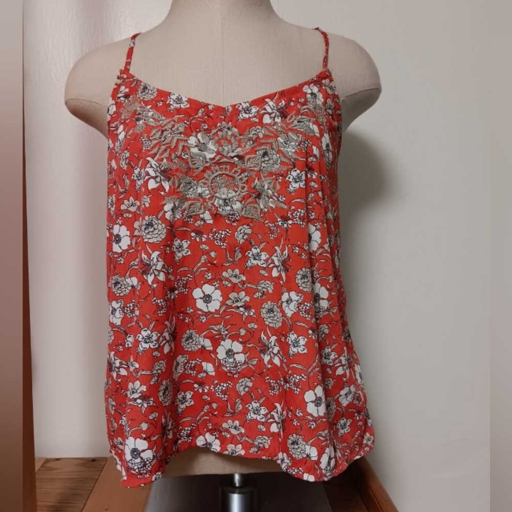 Hollister XS Red Flowy Floral Top